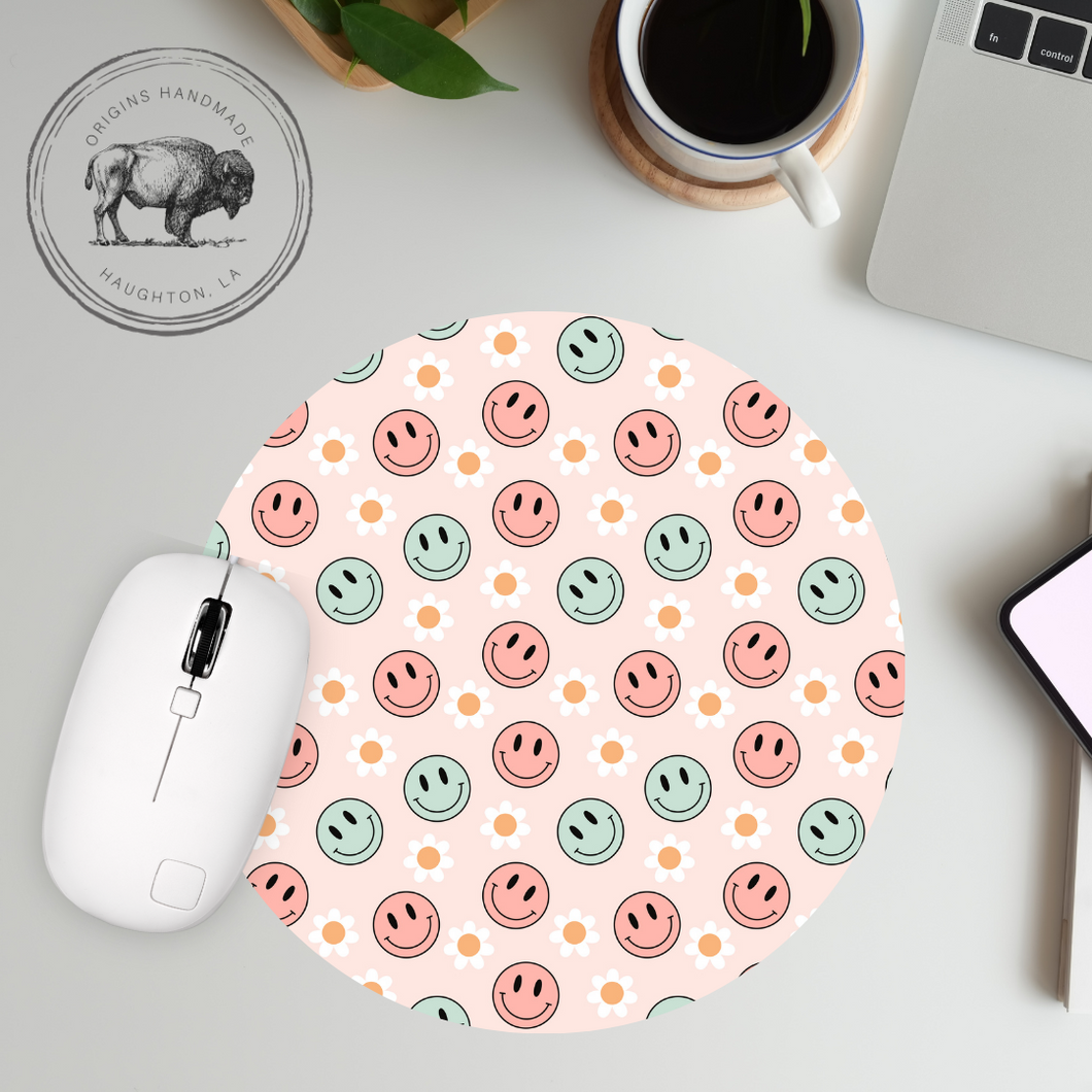 Pink Retro Smiles Neoprene Mousepad