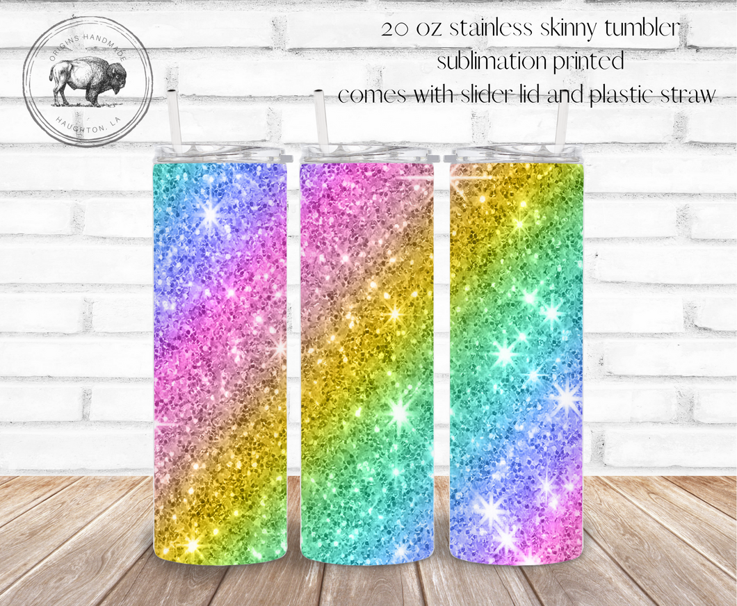 Rainbow Glitter 20oz Skinny Tumbler *Made to Order*