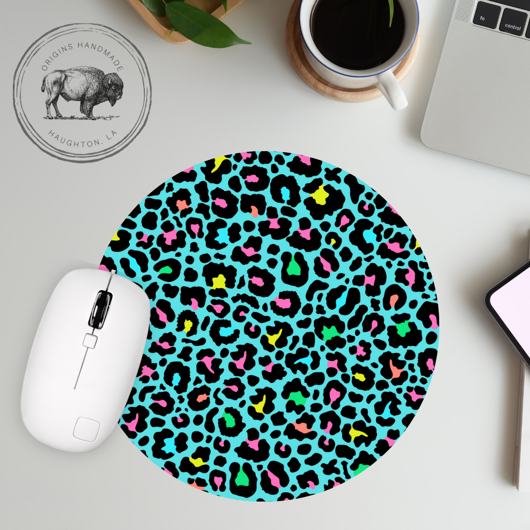 Teal Leopard Neoprene Mousepad