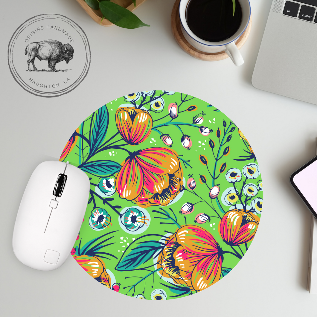 Green Floral Neoprene Mousepad