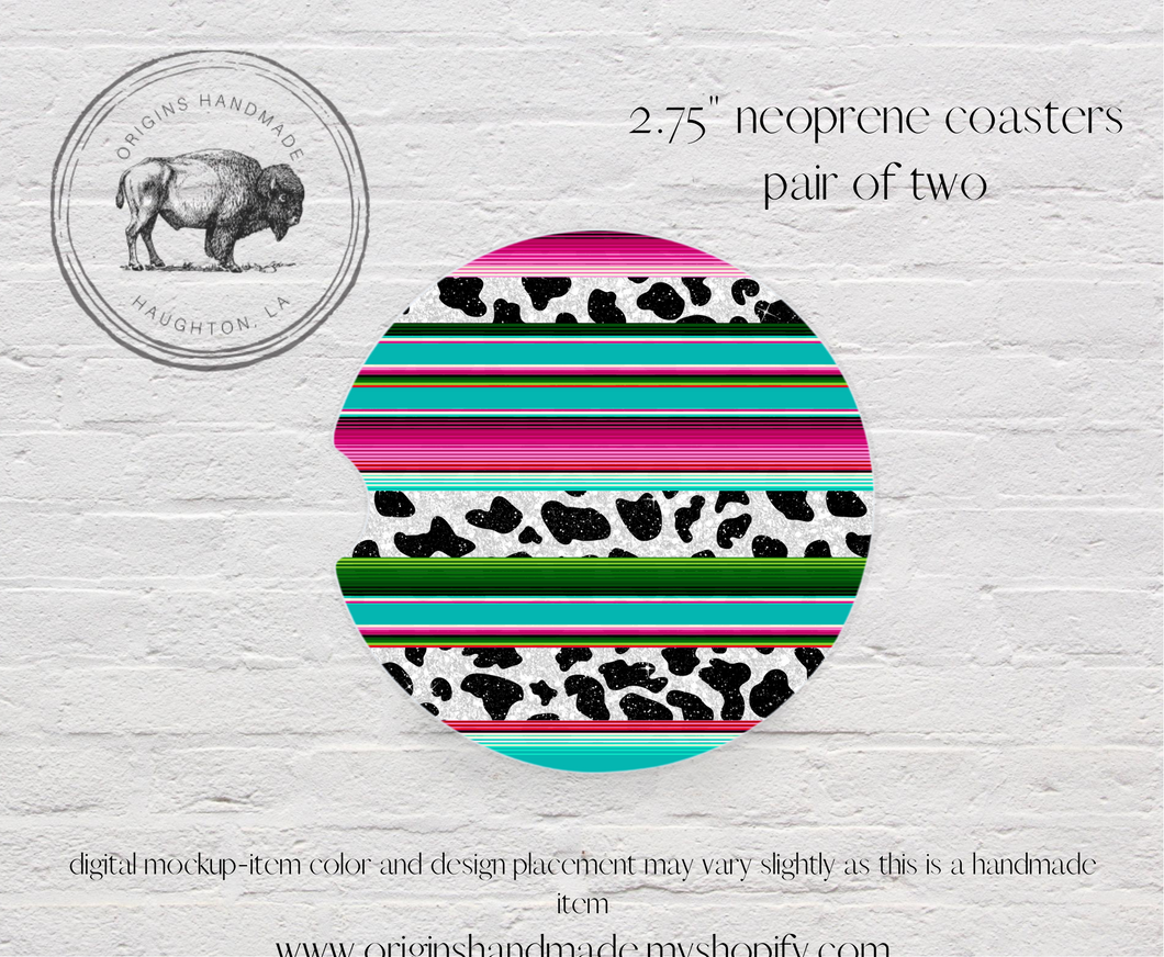 Cow Print Serape Car Coasters