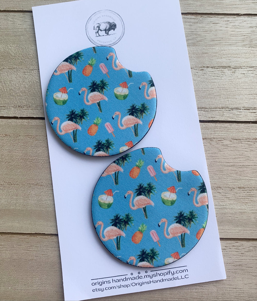 Blue Flamingo Car Coasters