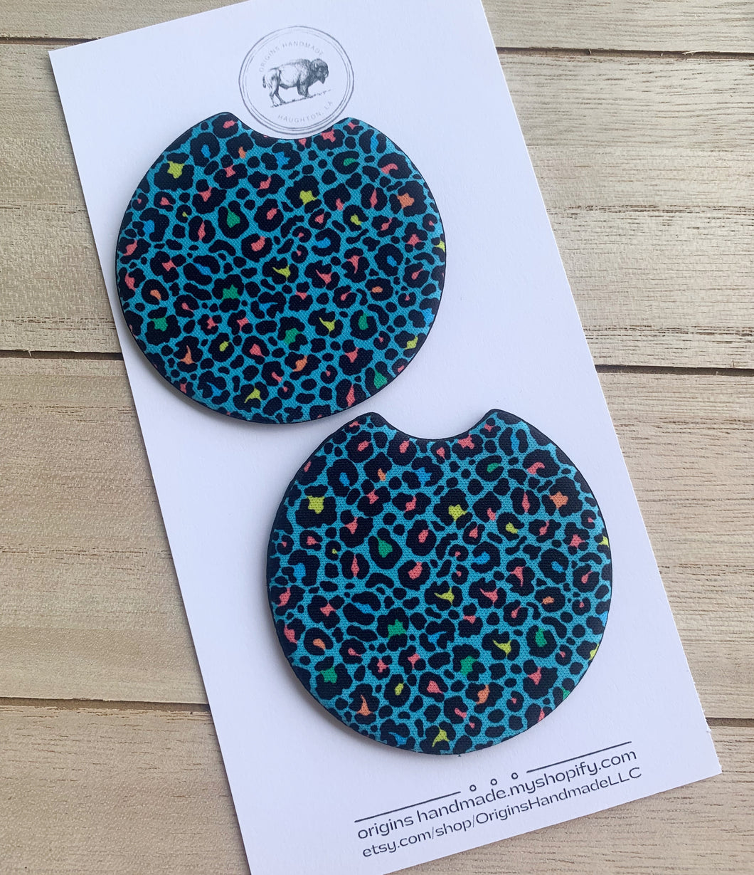 Blue Leopard Car Coasters