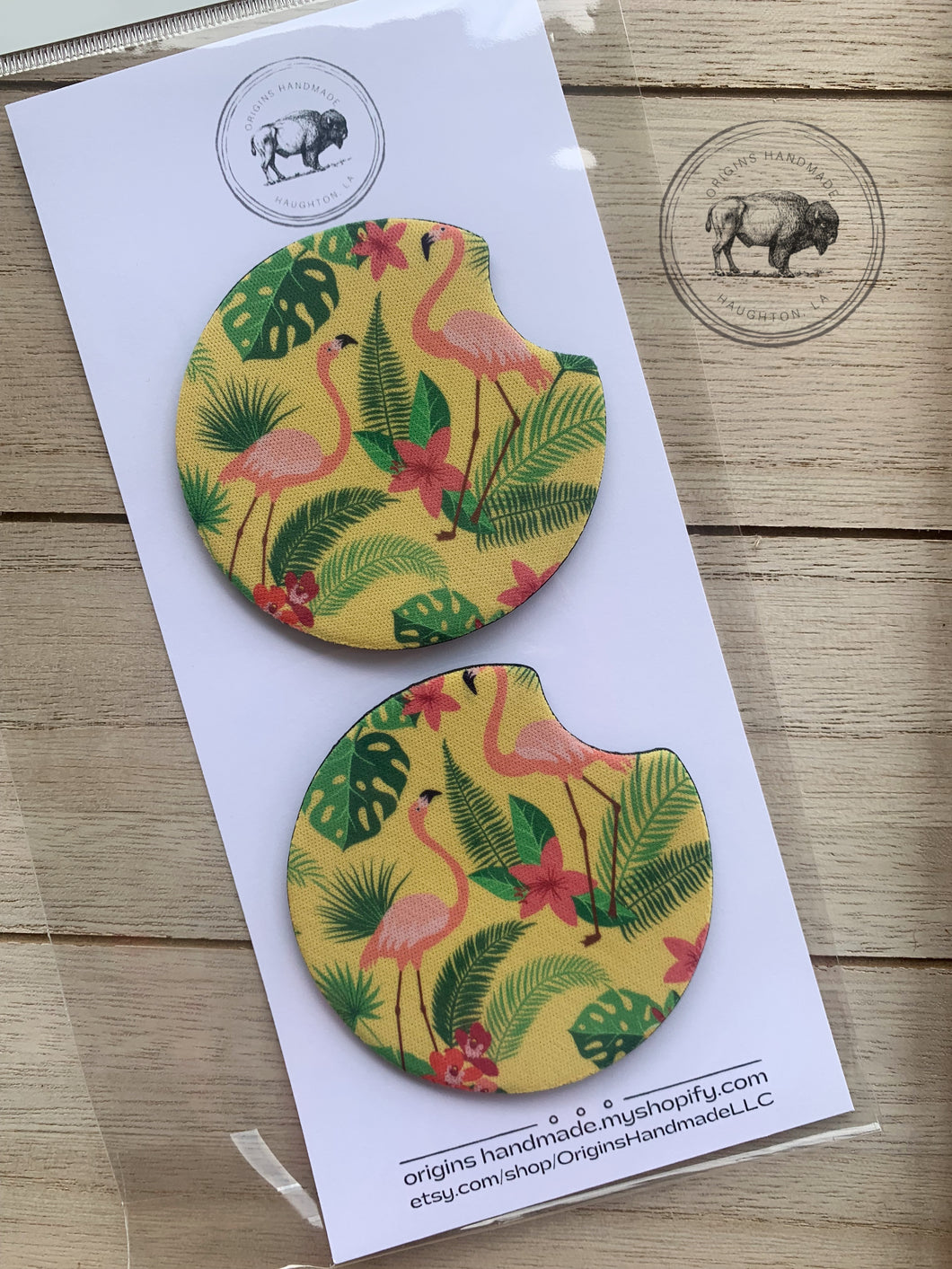 Yellow Flamingo Car Coasters