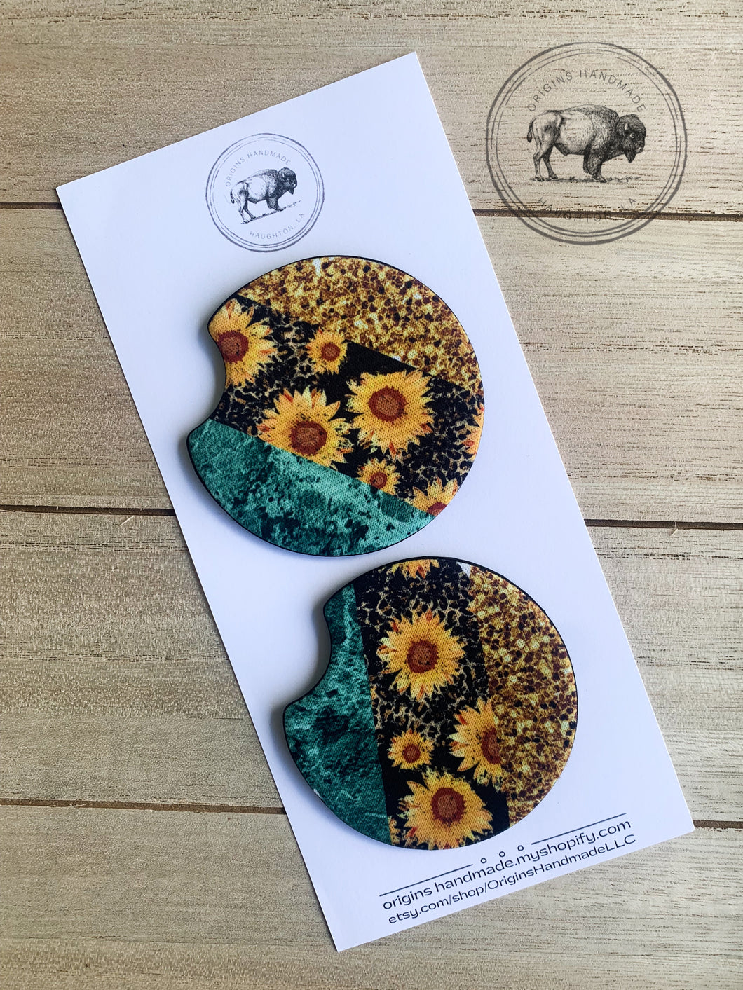 Sunflower Glitter Marble Car Coasters