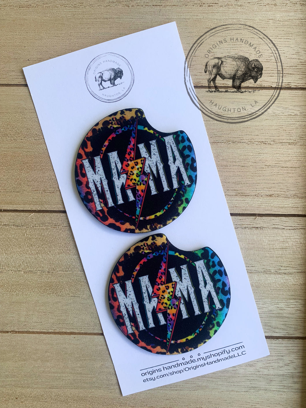 Mama Lightning Leopard Car Coasters